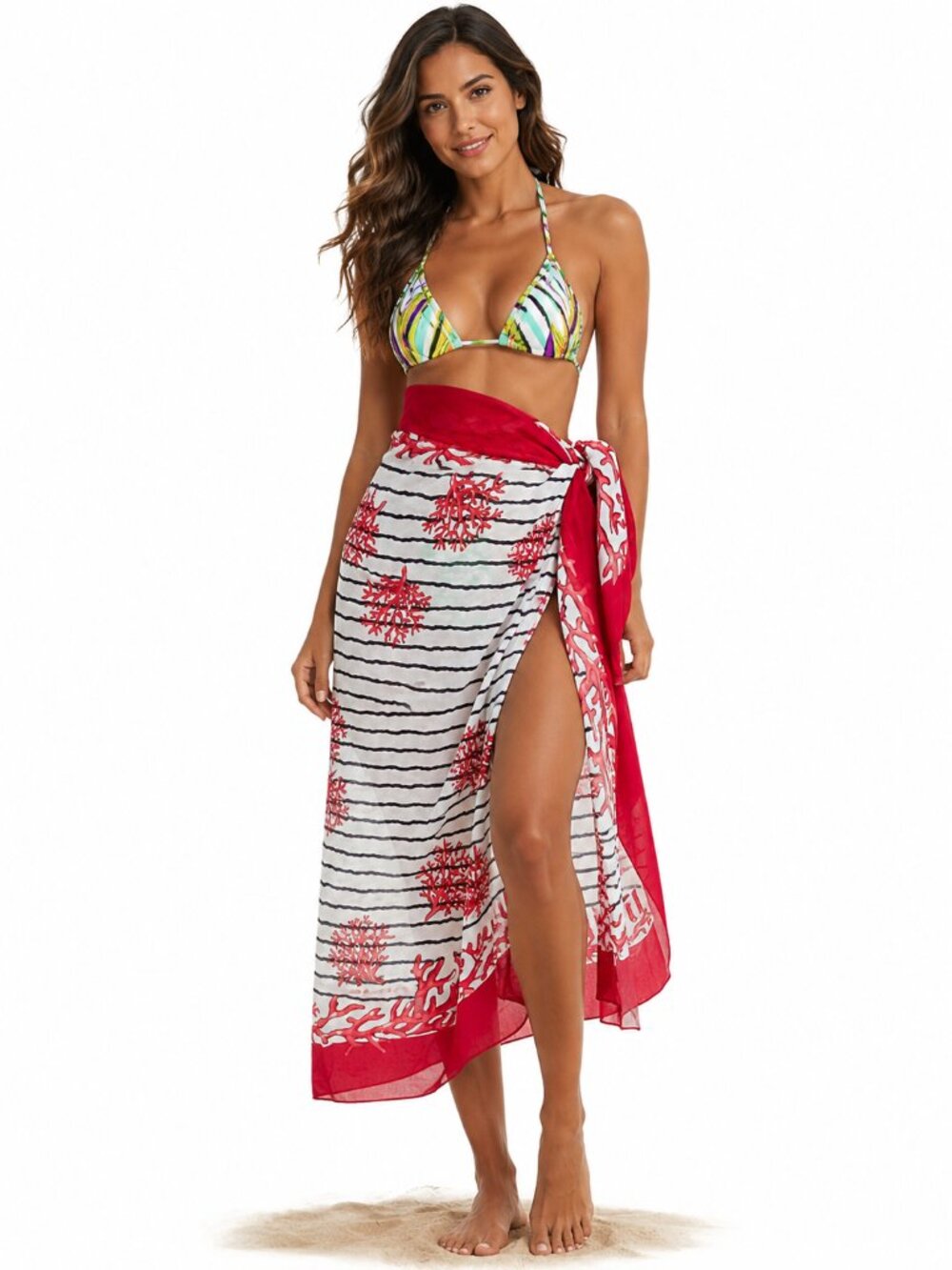 Maryan Mehlhorn Pareos Red Coral Motif Sarong